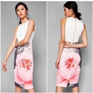 Ted Baker Rubelle Dress Floral Sheath Women US sz 6 TB sz 2 Pink White FLAWED